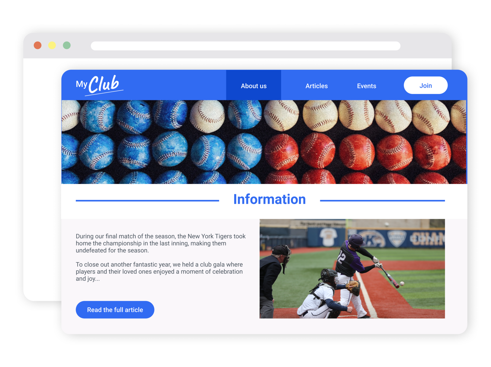 baseball club management website